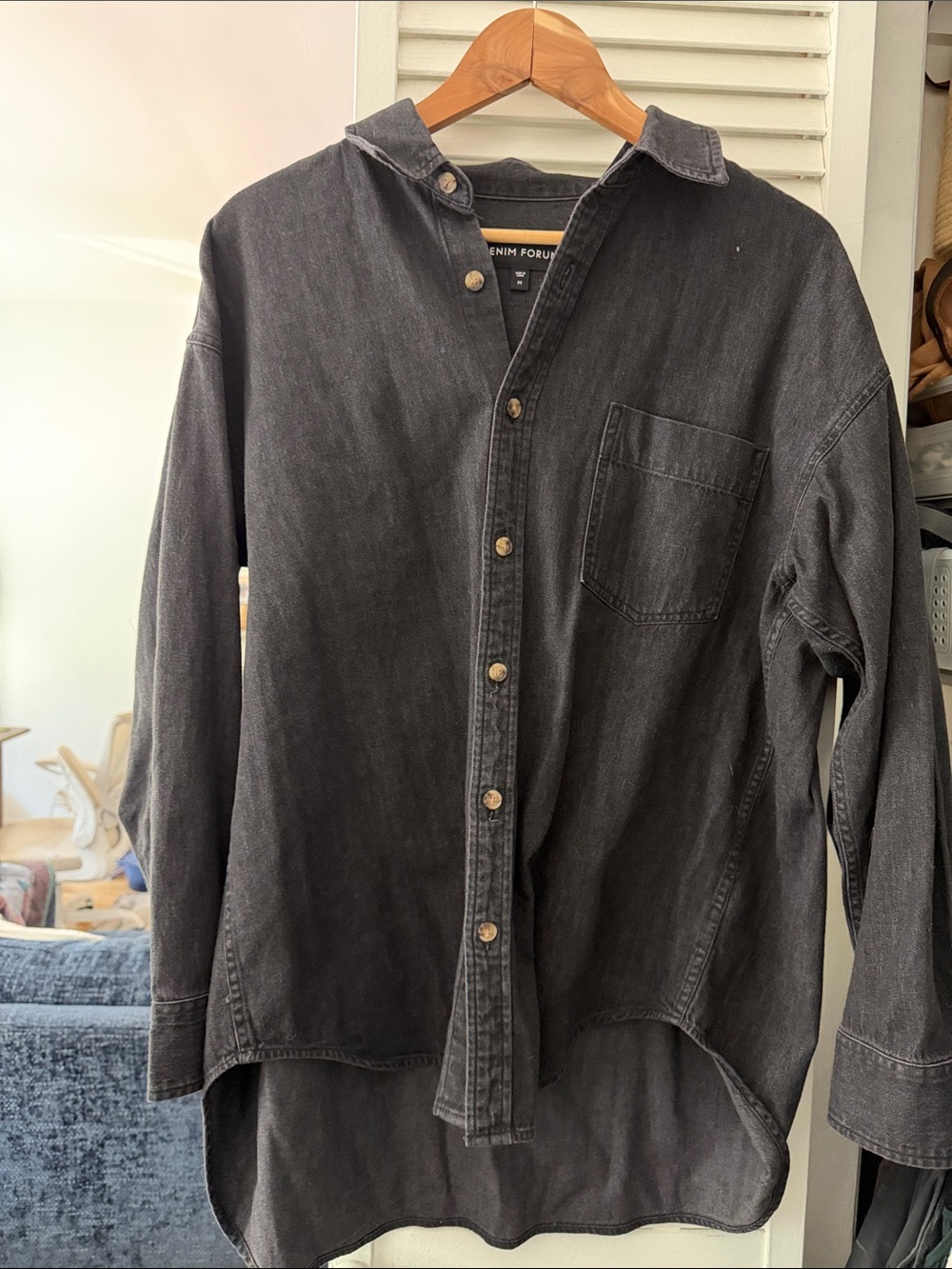 Aritzia Denim Forum Washed Charcoal Gray Button-Down Shirt